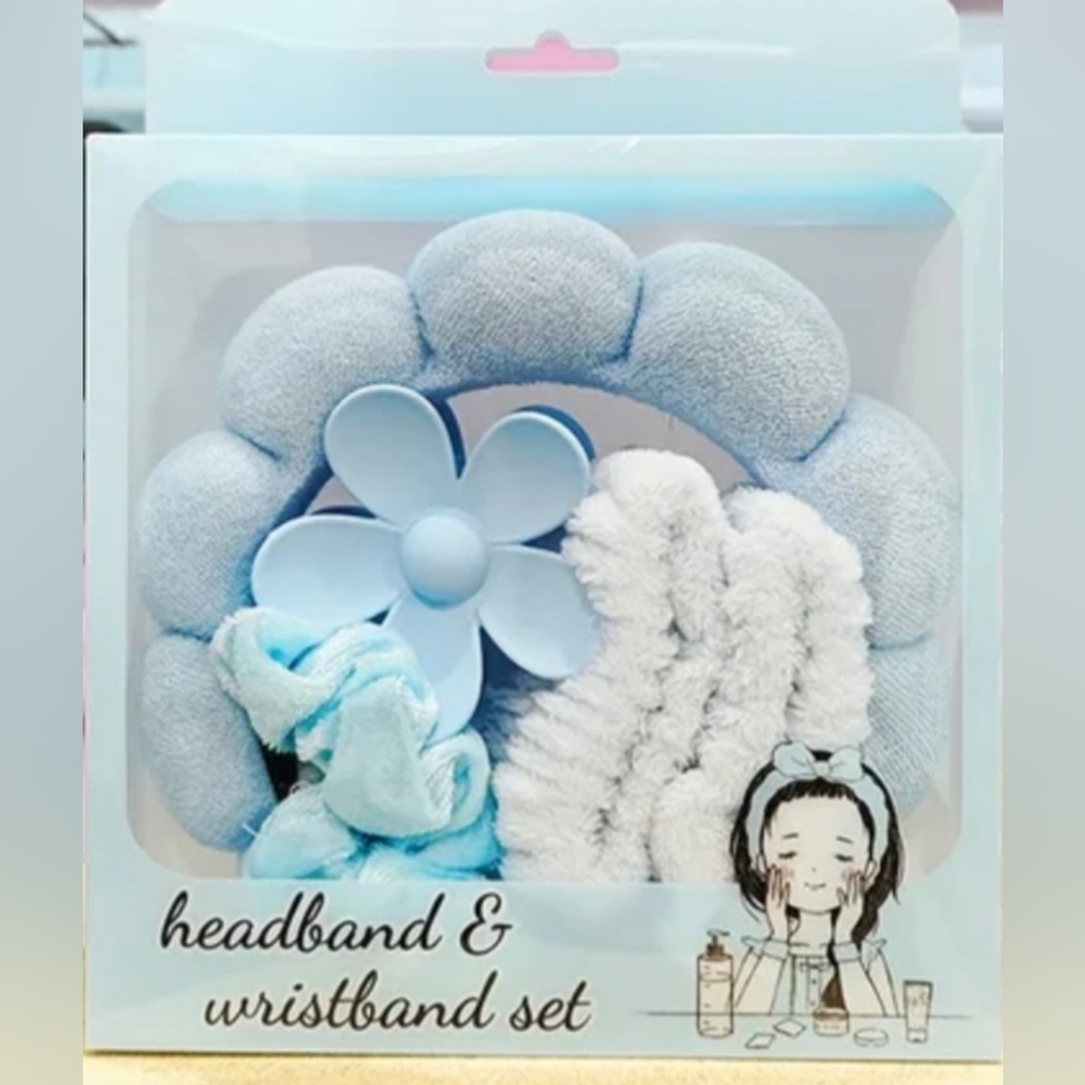 Blue and White Headband & Wristband Set